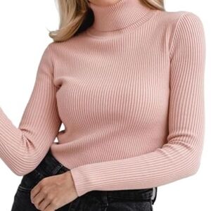 Elegant Pink Ribbed Turtleneck Sweater